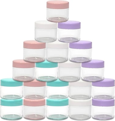 20 Gram Jar, 20 ML Jar, 20 pcs, Multicolor, BPA Free, Cosmetic Sample Empty Container, Plastic, Round Pot Screw Cap Lid