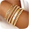 5 Pcs Gold Bracelets for Women 14k Gold Plated Bracelet, Beaded Bracelets Stretch Bead Ball Chain Layered Bracelet Stack Set, Love Cubic Zirconia Bangle Women Jewelry