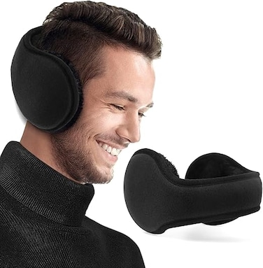 Ear Muffs Winter Women Men Unisex, Adjustable Foldable Soft Warm Ear Warmers, Behind The Head Winter Warm Fur Earmuffs for Outdoor Activities, Black