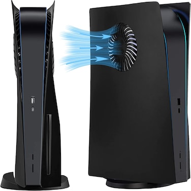 PS5 Faceplate with Cooling Vent Face Plate Console Cover for Playstation 5 Disc Edition PS5 Replacement Side Plate Shell Accessories , ABS Case Black