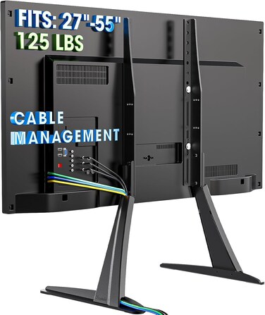 Universal Table Top TV Stand Base VESA Pedestal Mount for 27'' to 55'' TVs with Cable Management and Height Adjustment, Holds up to 60kgs