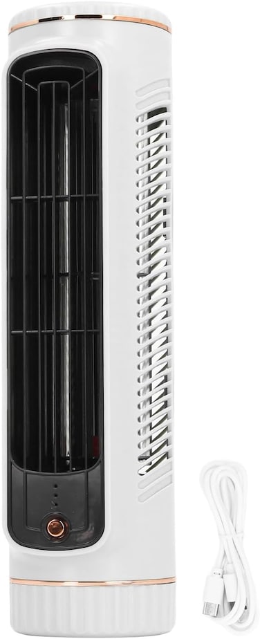 Portable 3 Adjustable Speeds Quiet Small Cooling Fan with Bladeless, Premium ABS and Metal USB Oscillating Tower Fan for Bedroom, Office, Living Room