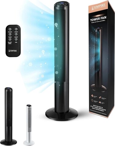 41inch Tower Fan with LED Display, Remote Control Fan for Bedroom with Timer Function, 50W Cooling Fan with 3 Speeds, Perfect 75&deg; Oscillating Fan for Home, (Black)