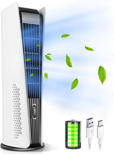 Tower Fan for Bedroom,Quiet Floor Fan,90&deg; Oscillating Bladeless Fan,Portable Fan with 3 Speeds, Timer, Night Light, LED Display,Rechargeable Desk Fan for Home Office