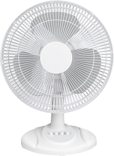 Table Fan with Adjustable Tilt, Convenient Push Button Controls, Quiet, 12 inch, 3 Speed, Desk Fan, Airflow 15.75 ft/sec, Ideal for Home, Bedroom, Dorm &amp; Office (White)