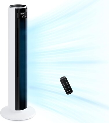 20dB Silent Tower Fan with Remote Control, 7.9m/s Powerful Fan with DC Motor, 26W Energy, 4 Modes 12 Speeds 12H Timer, Advanced Sleep Mode, 90&deg; Oscillation