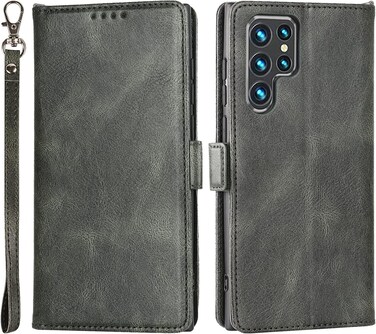 Case for Samsung S22 Ultra Case, Premium Leather PU Wallet Case, Flip Cover Magnetic Shockproof Closure Book Design with Kickstand Feature &amp; Card Slots