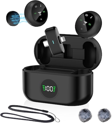 Wireless Lavalier Microphone for iPhone/Android, TNW A37 Mini Mic with Noise Cancellation, 40H, 50M Range, 2in1 Clip&amp;Magnetic Lapel Mic for Video Recording