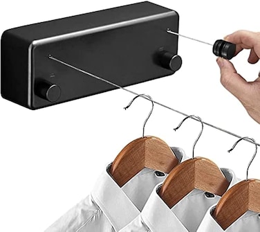 Heavy Duty Clothes Drying Laundry Line, Indoor Outdoor Wall Mounted Clothes Dryer Rope Clothing Retracting Adjustable Stainless Steel Line, 13.8 Feet