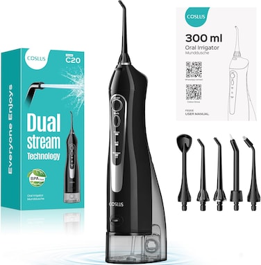 Water Flosser for Braces Gums Care, Professional Oral irrigator, Deep Cleaning, Rechargeable, Waterproof, BPA-Free, Portable for Travel, Black