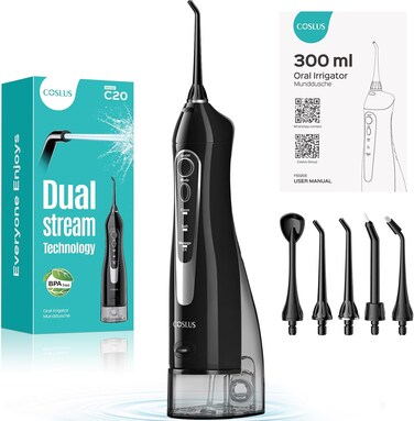 Water Flosser for Braces Gums Care, Professional Oral Irrigator, Deep Cleaning, Rechargeable, Waterproof, BPA-Free, Black (Dark Water Tank)