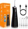 Water Dental Flosser for Teeth Cordless with 300ML 4 Cleaning Modes 5 Jet Tips Portable Oral Irrigator USB-Powered Electric Flosser IPX7 Waterproof Irrigator, Black