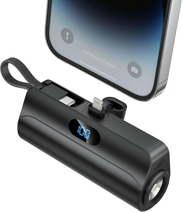 Power Bank,5000mAh Mini Portable Chargeri, with Built in Cables and Foldable Stand &amp; LED Displayand Light &ndash; Fast Charging, Compatible for iPhone, Samsung