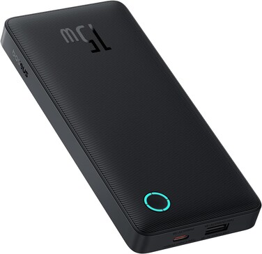 10000mAh Power Bank, 15W Portable Charger with Dual Ports, External Battery with USB C Cable Compatible With iPhone 16 Pro Max, Samsung S24 Ultra, iPad etc (Black)