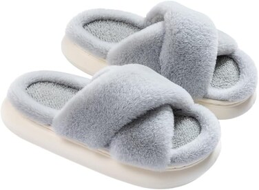 Thick soled Fluffy Fuzzy slippers,Band Memory Foam House Shoes, open toe slip-on indoor outdoor slippers For Men And Women