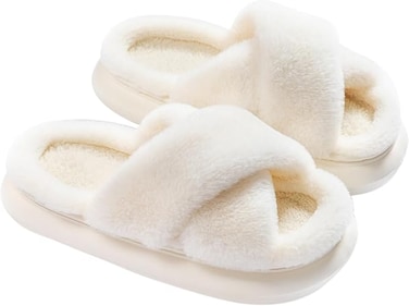 Thick soled Fluffy Fuzzy slippers,Band Memory Foam House Shoes, open toe slip-on indoor outdoor slippers For Men And Women