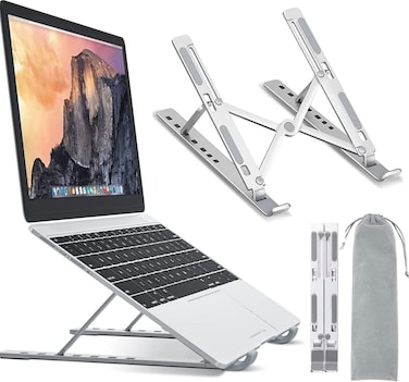 Laptop Stand for Desk, Adjustable Laptop Riser ABS+Silicone Foldable Portable Laptop Holder, Ventilated Cooling Notebook Stand