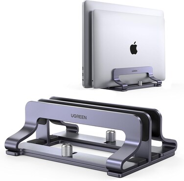 Vertical Laptop Holder Upgraded 2 Slots Laptop Stand for Desk Adjustable Width Vertical Macbook Notebook Stand for Office
