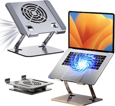 Radiotronics Aluminium Laptop Stand with Cooling Fan, Adjustable Laptop Cooler, Ergonomic Foldable Computer Stand for Laptop
