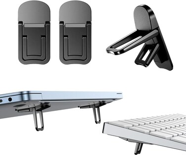 Radiotronics Alloy Mini Foldable Laptop Stand, Portable Computer Keyboard Riser with 2 Adjustable Angles, Self-Adhesive Invisible Notebook Stand and Keyboard Lift for Desk (Black)