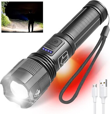 Bright Flashlight, 3000 Lumens LED Flashlight, COB Side Torch Light, ipx6 waterproof, Rechargeable 1500mah, Retractable Zoomable Flashlight