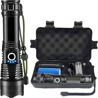 Rechargeable LED Flashlights High Lumens, 150000 Lumens Super Bright Tactical Handheld Flash Light, Powerful Emergency Linternas, Zoomable