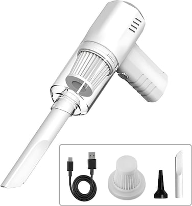 Cordless,Mini Portable Wireless Rechargeable Vacuum Cleaner with Two Nozzles,Mini Hand Held Vacuuming Portable for Home, Office and Keyboard(White)