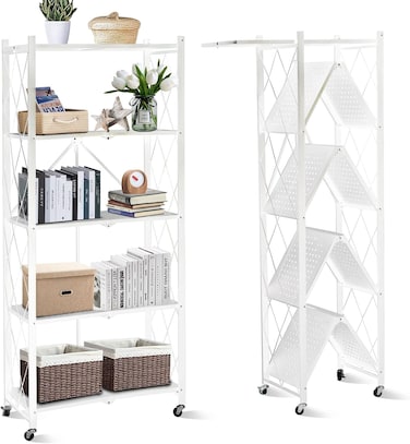 Foldable Storage Shelves 5 Tier, Storage Racks Kitchen Cabinet, Shelf Storage Multipurpose Rack for Living Room Bedroom Kitchen Garage