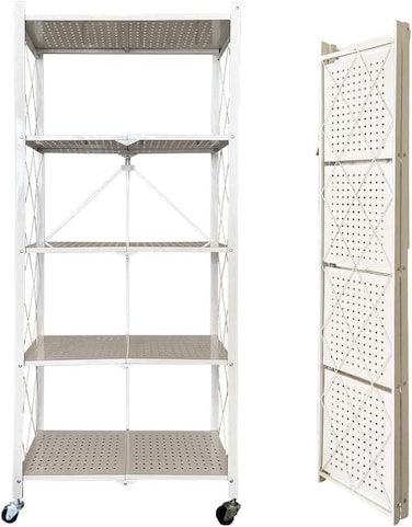 5-Tier Foldable Metal Storage Shelves &ndash; White