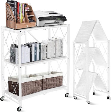 Radiotronics Storage Shelves Kitchen Cabinet Storage Rack with Caster Wheels, Multi-Shelf Foldable Storage Shelves for Living Room Bedroom Kitchen, white