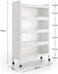 Heavy Metal Shelf with 4 Door Bookshelf Bookcase with 4 Wheels Storage Rack Organizer Workstation for Kitchen Home Office Pantry Study (White 144 * 80 * 32cm)