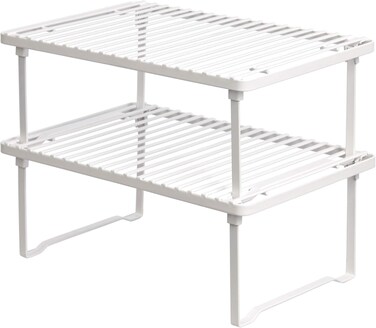Basics Stackable Metal Kitchen Storage Shelves, Set of 2 - White