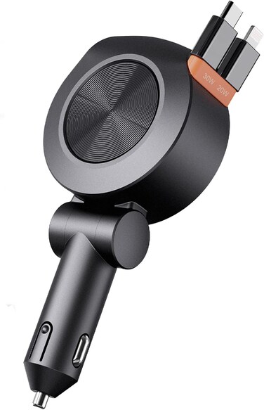 Retractable Car Charger 4 in 1,69W Fast Car Phone Charger with 2 USB Cables, Compatible with iPhone 16/15/14/13/12 Pro Max, iPad, Galaxy, Switch Vision Pro