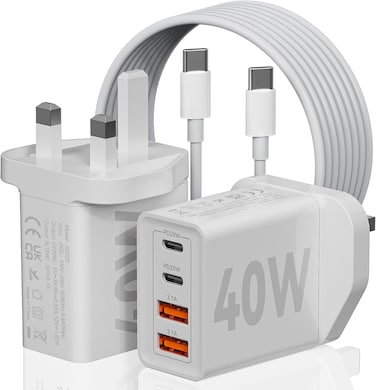 40W Dual USB C Wall Charger - 4 Port 20W USB C Power Adapter with Dual PD USBC Charger with C to C Fast Charging Cable Compatible iPhone,Mac Book Air,Laptop