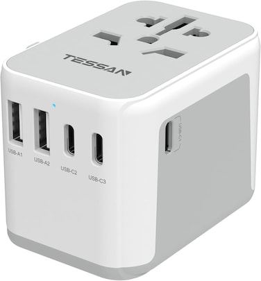 Universal Adapter, Worldwide Travel Plug Adaptor with 2 USB A and 3 USB C Ports, International Travel Adapter for EU, UK, USA, AU, Power Socket Charger for Multi Countries