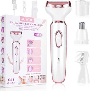 Electric Lady Shaver for Women, Rechargeable Painless Razor Bikini Trimmer Wet and Dry Hair Removal for Face Legs Underarm Nose and Eyebrow