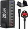 286W USB A&amp;USB C Charging Station,6 Type-C Ports 【1&times;100W, 5x 30W】 and 2 USB Ports Charge Charging Station Type-C Hub, Fast Charge Wall Plug with 1.5m Power Cord Black