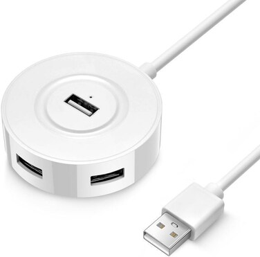 1.5m USB HUB Port Expander 4-Port Data USB Hub High-Speed Data Transfer Hub &amp; Adapter 5V / 2A Powered Computer USB Port Expander USB Splitter (White)