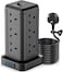 20W PD USB-C 16-in-1 Extension Cord Tower Outlets, 12 Protected UK-UAE Power Sockets &amp; 4 USB Charging Ports, Ultimate Space-Saving for Multi Big Plugs