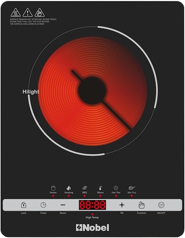 Infrared Cooker Black Single 2000W Multi Function Touch Control, LED Digital Red Display Multi-function: Stir-fry, Hot Pot, Warm, BBQ, Heating, Steam