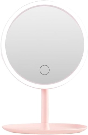 Lighted Makeup Mirror with 5X Magnifying Mirror, Rechargeable Vanity Mirror with 70 LED Lights, 3 Color Lights, Dimmable for Women (Pink)