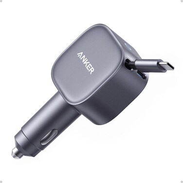 USB-C Car Charger, 75W Max Ultra-Compact Type-C Fast Car Charger with Built-In Retractable Cable Car Adapter for iPhone 15/14 Series, Samsung S24/S23, MacBookPro/Air, iPad