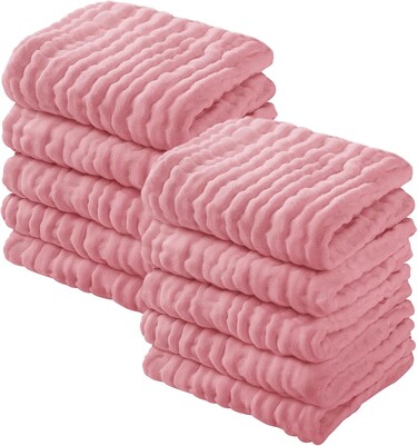 Muslin Baby Washcloths 100% Cotton Face Towels 10 Pack Wash Cloths for Baby 12x12in Soft and Absorbent Baby Wipes Bean Paste