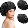 2pcs Satin Bonnet Silk Bonnet for Curly Hair, Hairs Bonnets Silk Hair Wrap for Sleeping, Night Sleep Cap for Women (Black)