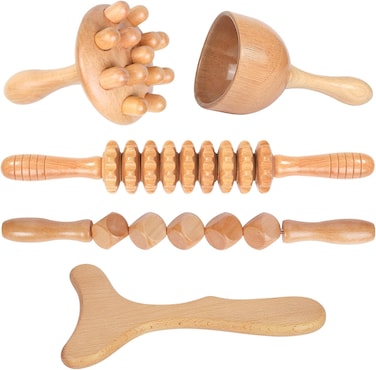 Wood Therapy Massage Tools 5-in-1 Lymphatic Drainage Massager Professional Maderoterapia Kit Wooden Massager Body Sculpting Tools for Muscle Pain Relief
