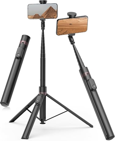 180cm Automatic Tripod Selfie Stick, 360&deg; Roatation Phone Tripod Stand with Magnetic Remote, Phone Tripod for Travel,Tall Smartphone Tripod Compatible with Phone(Black)