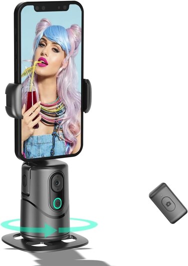 Auto Face Tracking Phone Holder,No App Required,360&deg; Rotation Phone Camera Stand with Remote and Gesture Control, Smart Shooting Stand