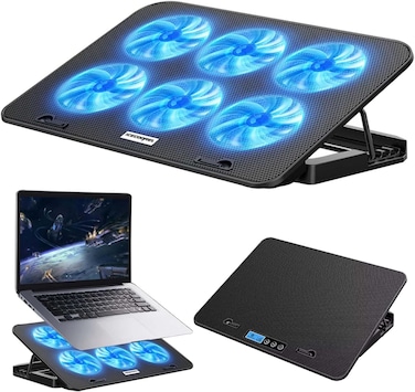 Radiotronics Laptop Cooling Pad, Laptop Cooler Stand with 6 Quiet Cooling Fans Dual USB Powered for 12-17 Inch Laptop Adjustable Height Cooling Stand