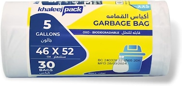 5 Gallon White, 30 Garbage Bags, Size 46x52 cm, Trash Bags, Bin Liner, Waste Bags for Indoor and Outdoor Purposes, Garbage Bag