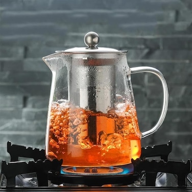 Large Glass Teapot with Infuser &ndash; 950ml   Stovetop Safe, Borosilicate Glass Teapot for Loose Leaf &amp; Blooming Tea   Removable Stainless Steel Strainer